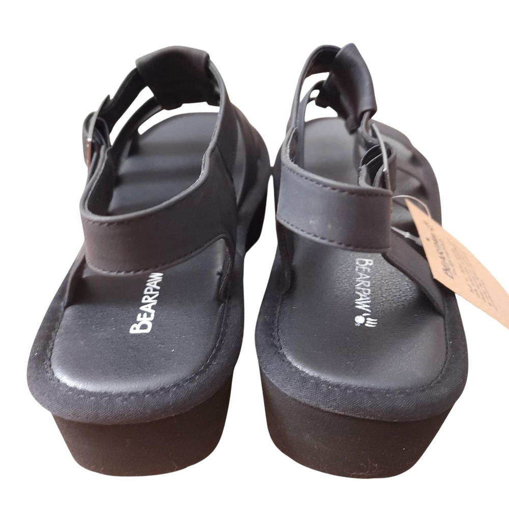 Bearpaw High Seas Fisherman Sandals‎ Womens 9.5 Black Wedge Platform Buckle NIB - Picture 3 of 8